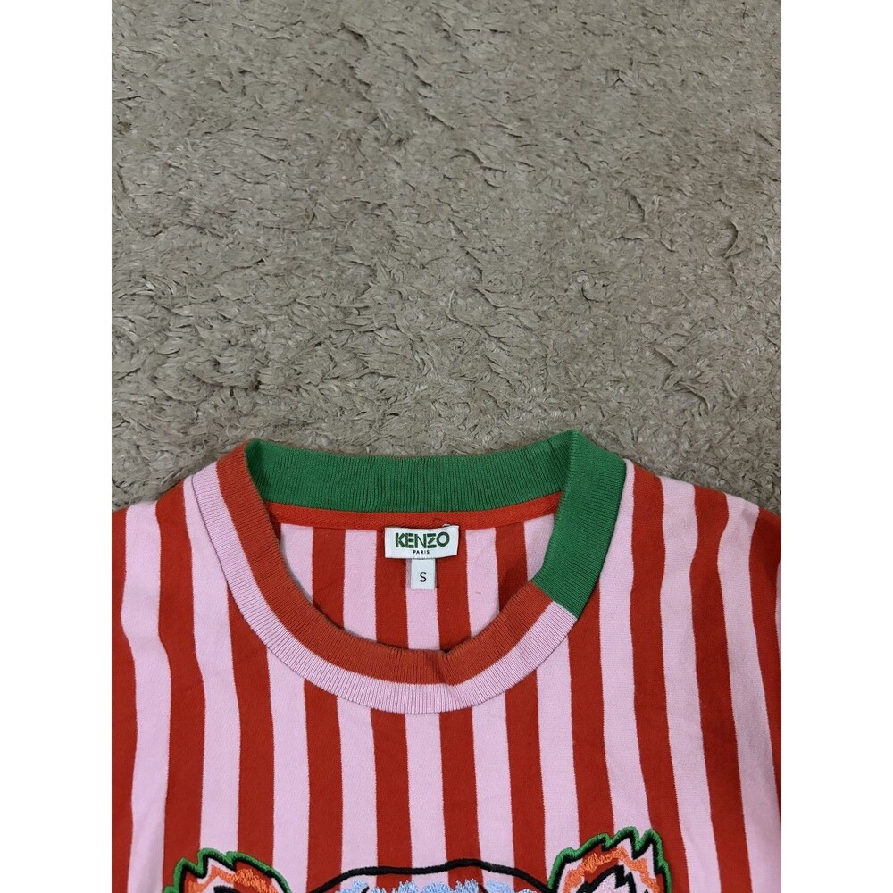 Kenzo orange pink stripe Cotton Tiger Embroidered Sweatshirt Size SMALL WOMEN - Picture 2 of 6